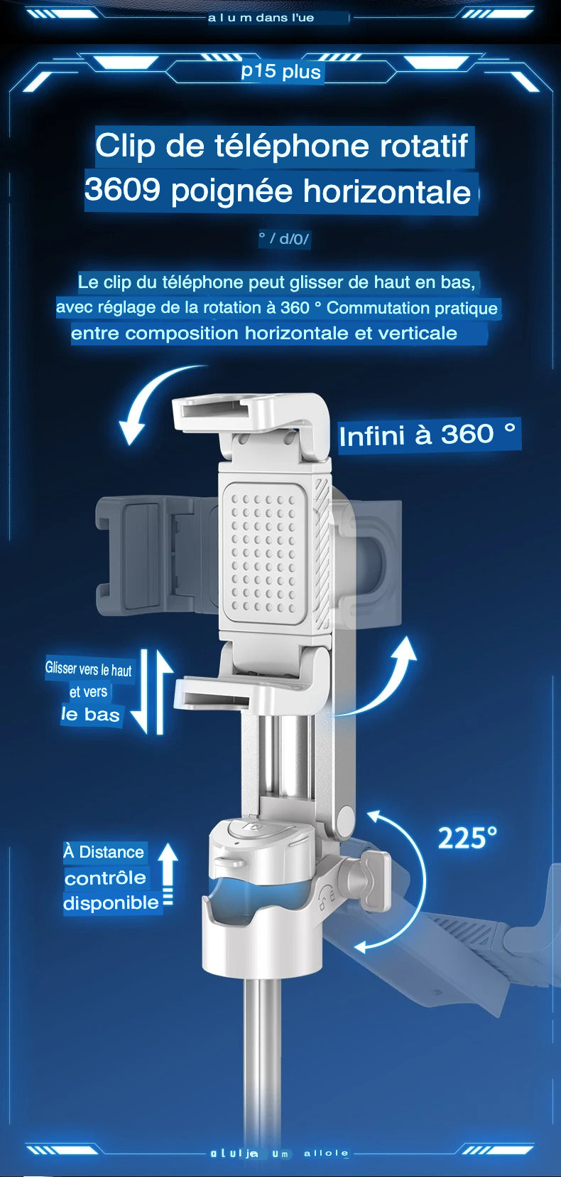 Trépied Smartphone Pro 360° avec Télécommande & Charge USB-C