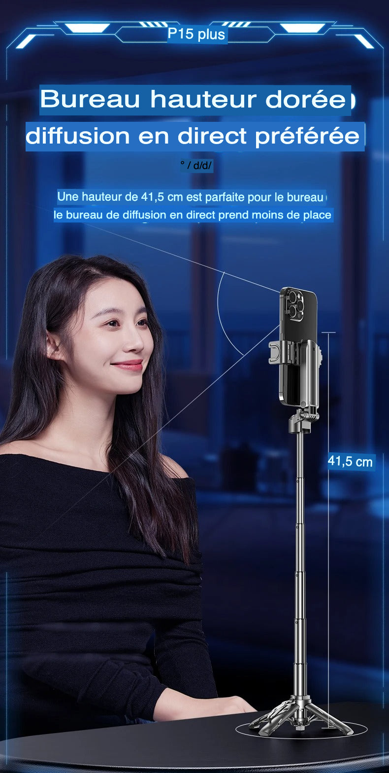 Trépied Smartphone Pro 360° avec Télécommande & Charge USB-C