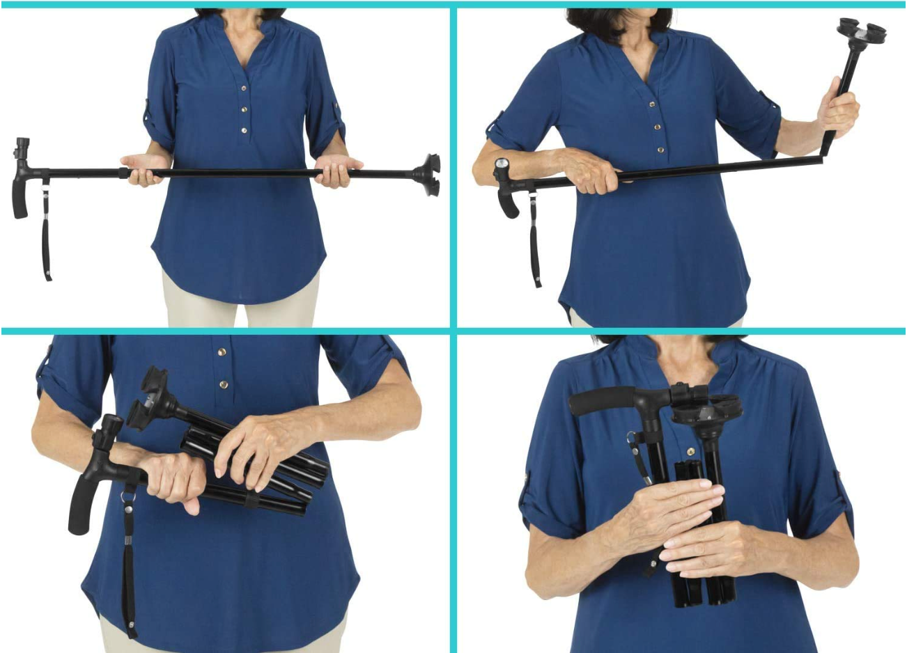 Canne de Marche Pliable Multifonctionnelle - Antidérapant réglable avec Lumière LED