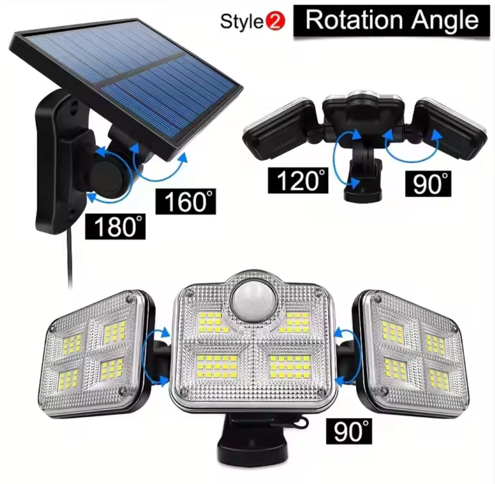 đ Ăclairage ExtĂ©rieur Solaire Ă 3 TĂȘtes Orientables â 122 LED Ultra Puissantes, đ§ïž Ătanche đïž, 3 Modess