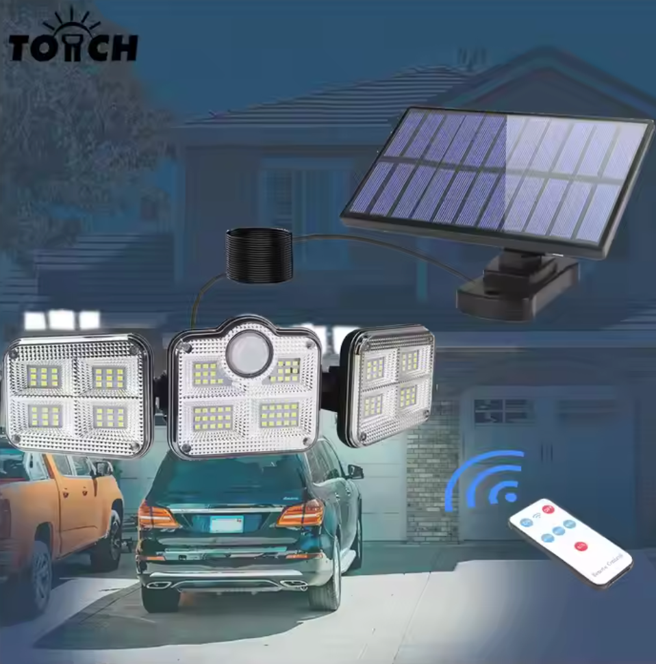 đ Ăclairage ExtĂ©rieur Solaire Ă 3 TĂȘtes Orientables â 122 LED Ultra Puissantes, đ§ïž Ătanche đïž, 3 Modess