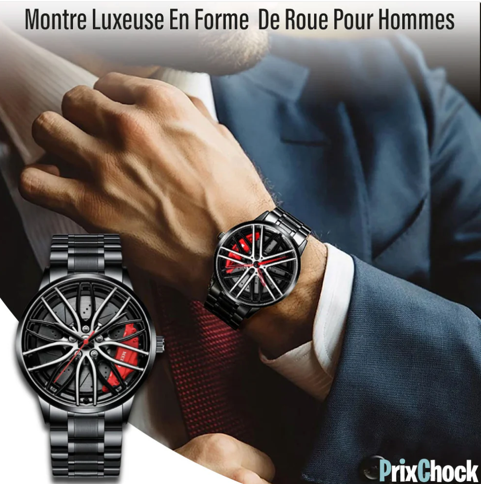 Montre Luxueuse En Forme De Roue Étanche En Acier Inoxydable Pour Hommes
