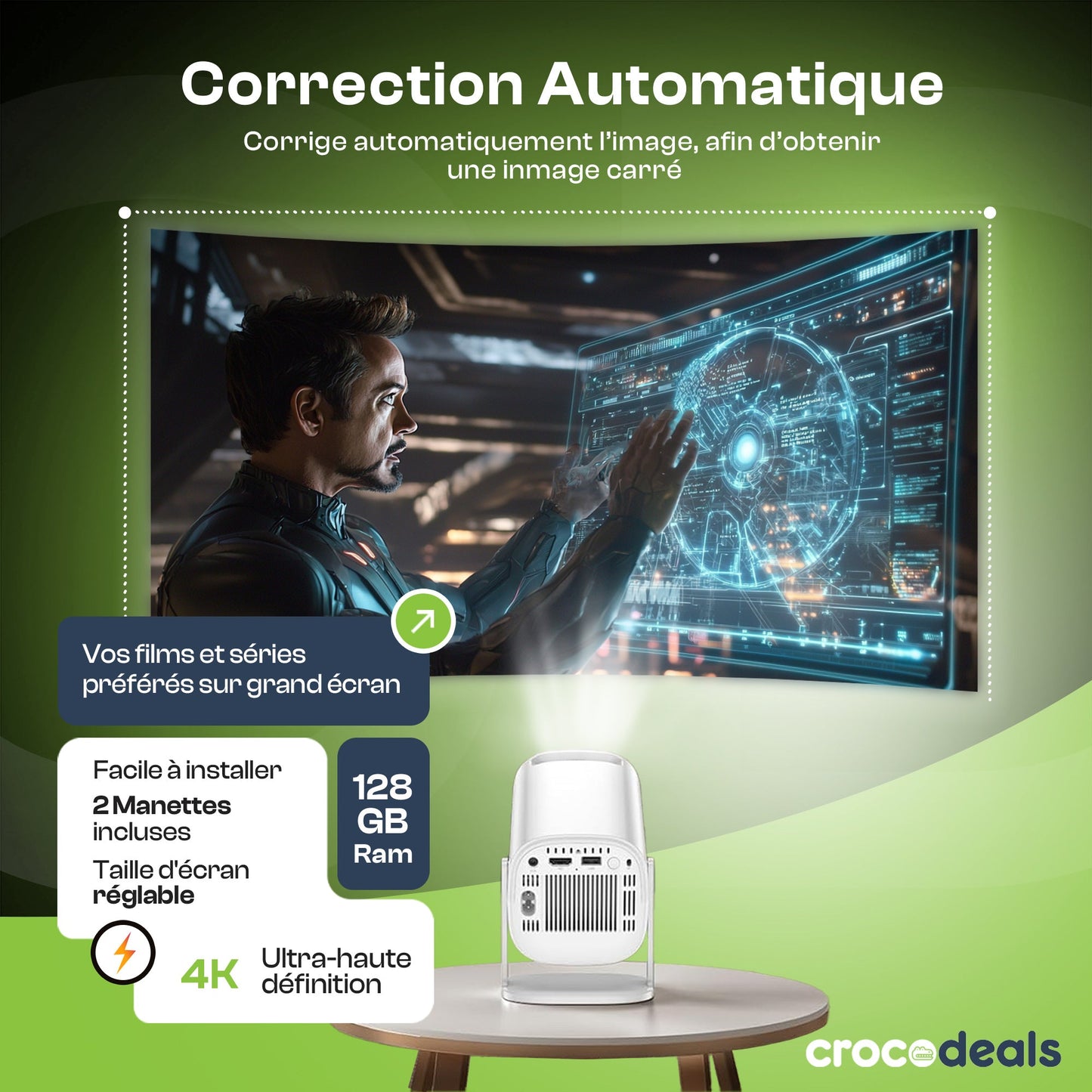 Projecteur 4K + 2 manettes (Smart TV Intégrée + Android + Console 25 000 Jeux vidéo)