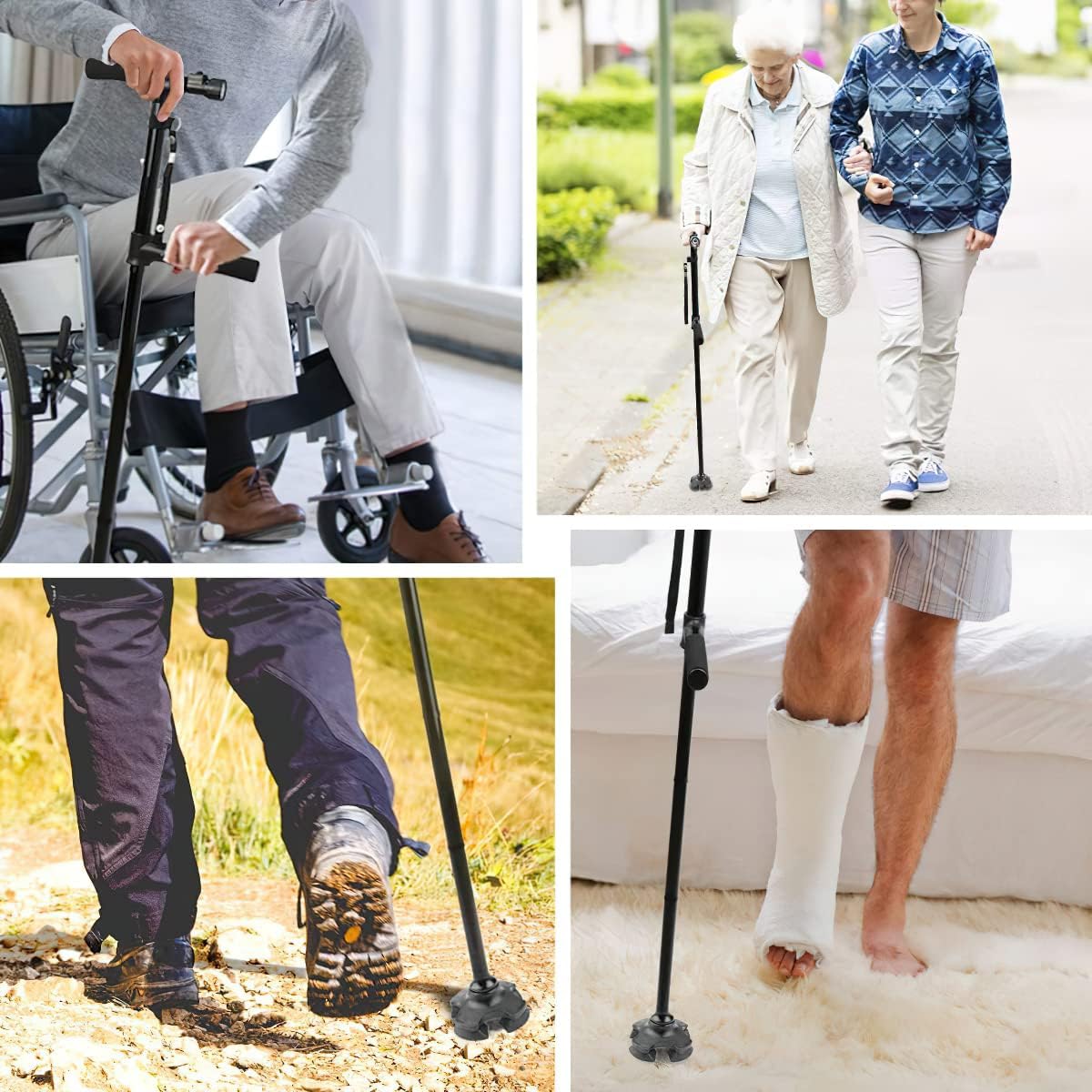 Canne de Marche Pliable Multifonctionnelle - Antidérapant réglable avec Lumière LED