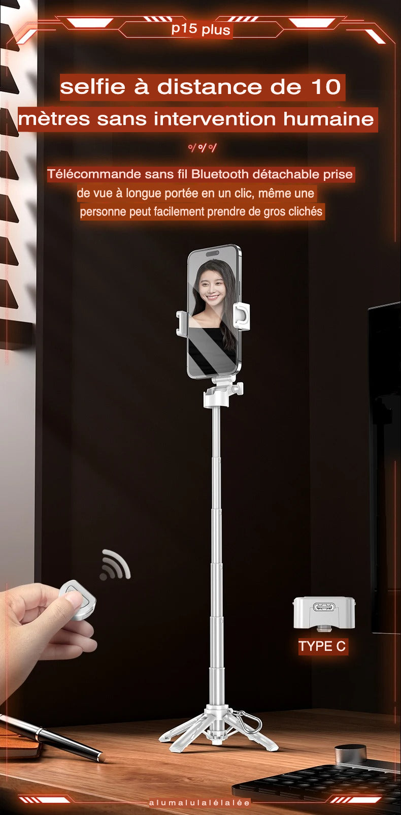 Trépied Smartphone Pro 360° avec Télécommande & Charge USB-C