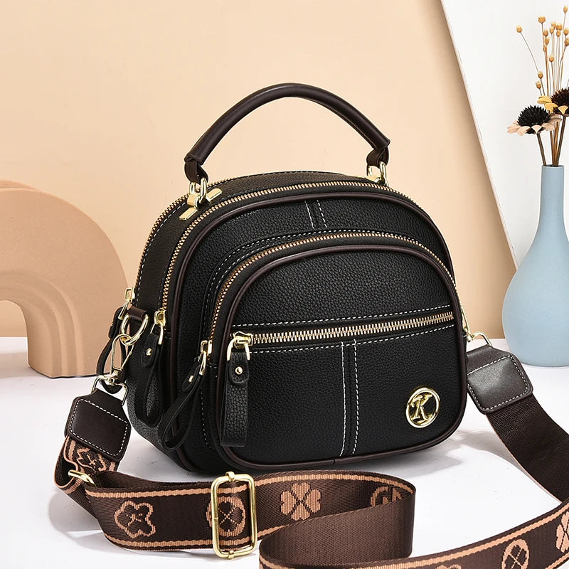 Sac Classique Multi-Compartiments à Bandoulière Large et Ajustable en Cuir PU – Noir 🖤✨