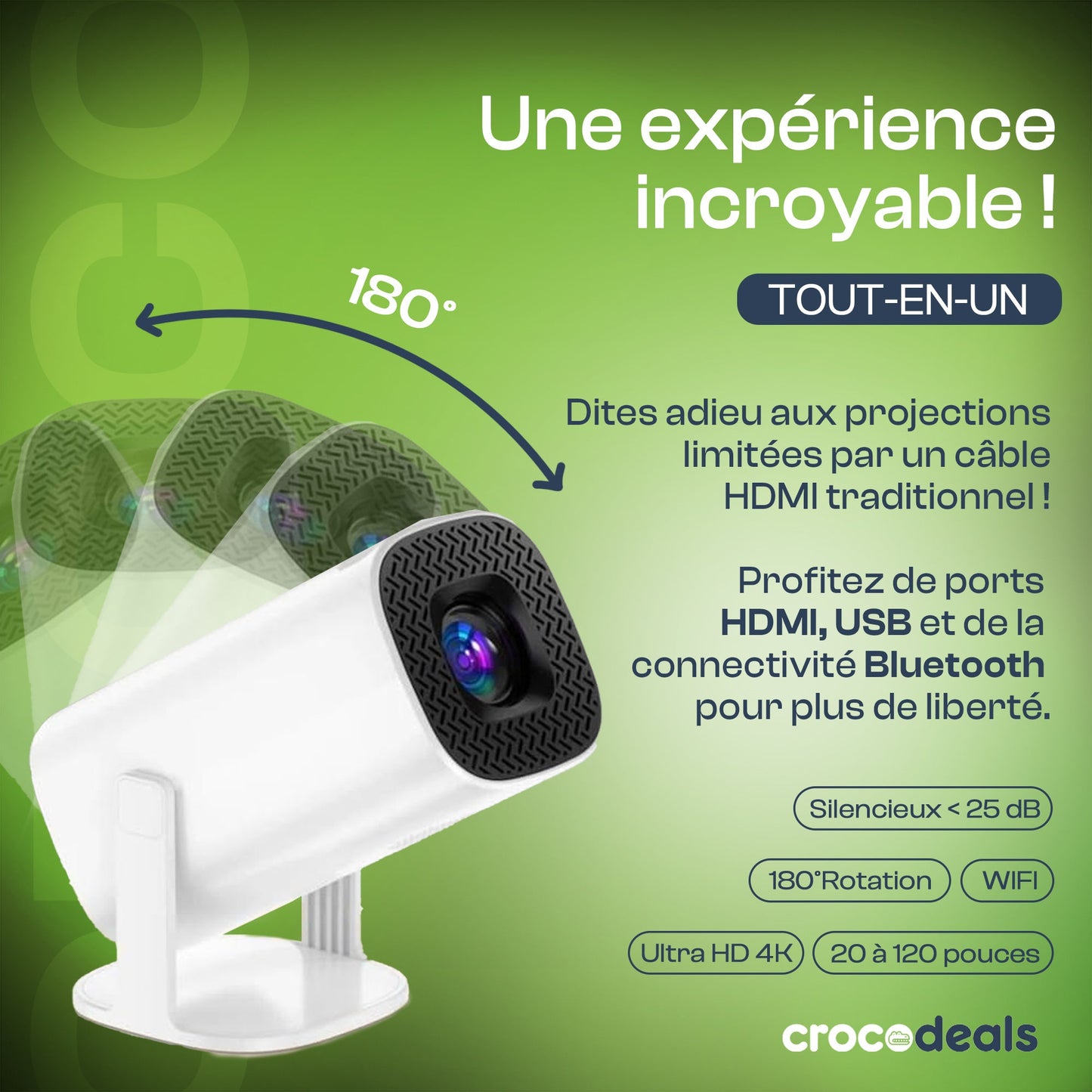 Projecteur 4K + 2 manettes (Smart TV Intégrée + Android + Console 25 000 Jeux vidéo)
