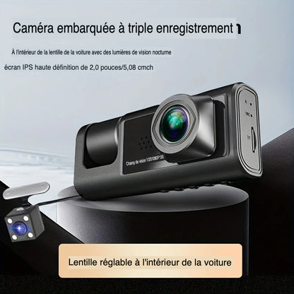 Caméra de Surveillance WIFI Voiture 3 Cameras 1080P – Vision Totale Avant/Intérieur/Arrière + Vision Nocturne & Parking 24H