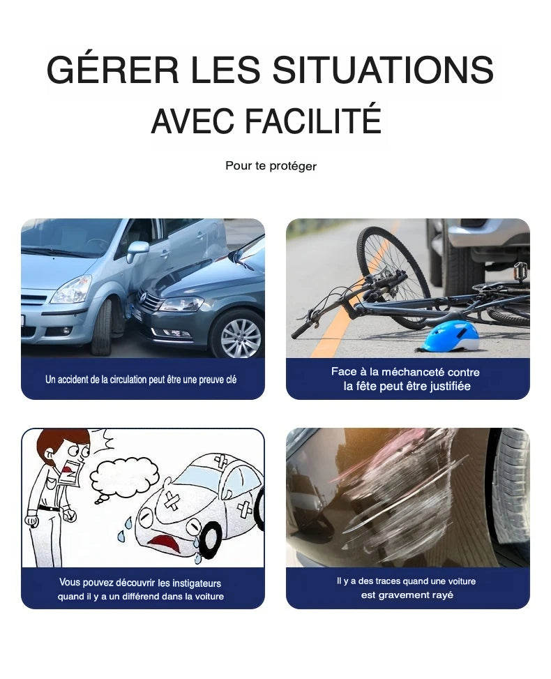 Caméra de Surveillance WIFI Voiture 3 Cameras 1080P – Vision Totale Avant/Intérieur/Arrière + Vision Nocturne & Parking 24H
