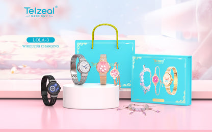 ✨ Coffret Cadeau Luxe Telzeal LOLA-3 | Marque Allemande | Montre Connectée, Bijoux & Recharge Sans Fil