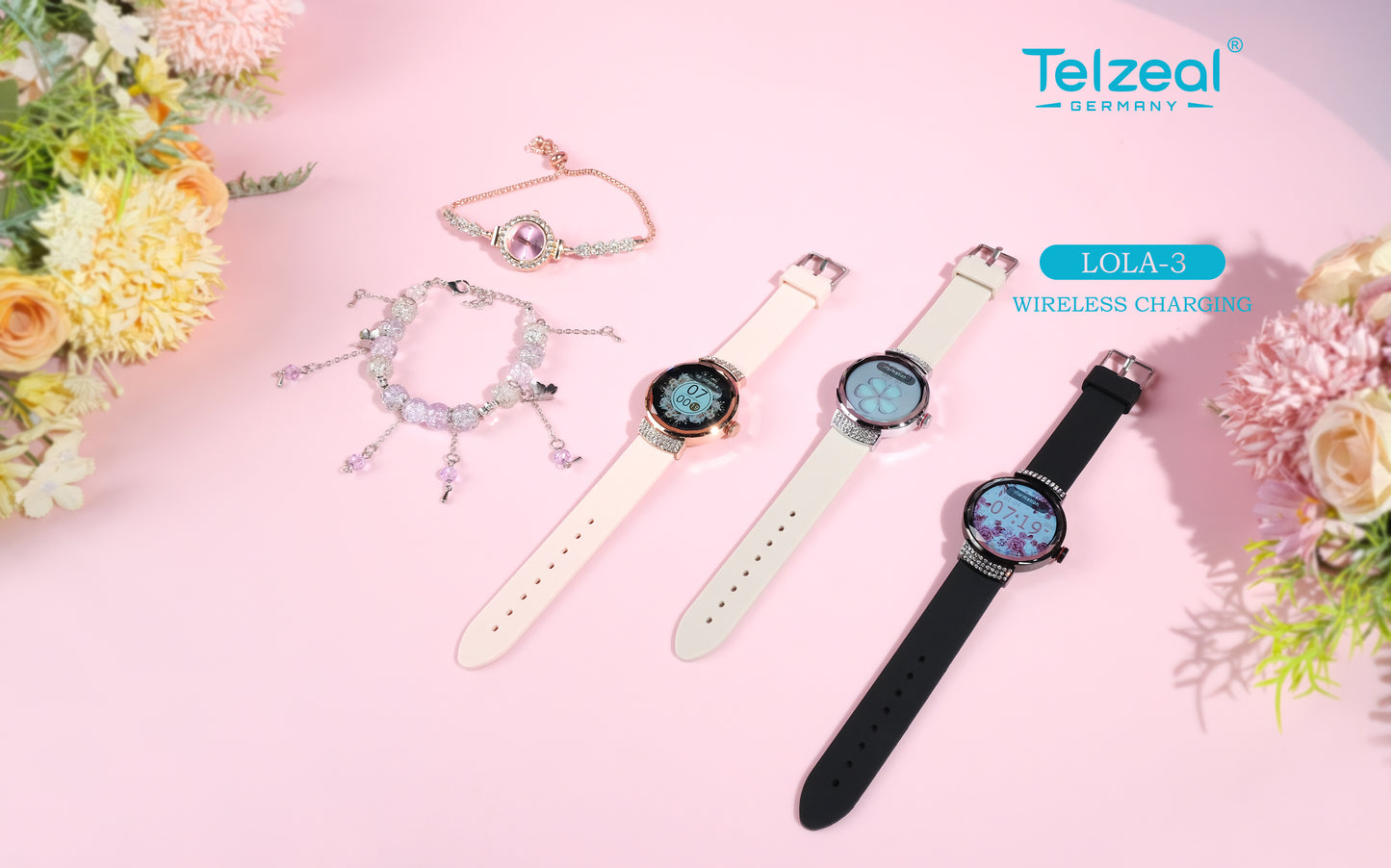 ✨ Coffret Cadeau Luxe Telzeal LOLA-3 | Marque Allemande | Montre Connectée, Bijoux & Recharge Sans Fil