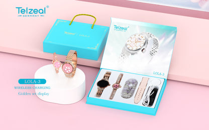 ✨ Coffret Cadeau Luxe Telzeal LOLA-3 | Marque Allemande | Montre Connectée, Bijoux & Recharge Sans Fil