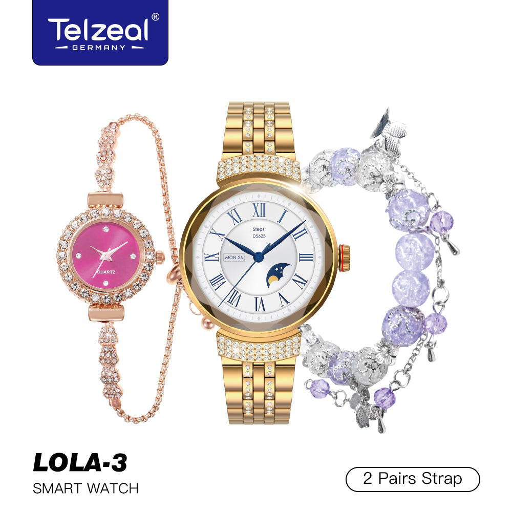 ✨ Coffret Cadeau Luxe Telzeal LOLA-3 | Marque Allemande | Montre Connectée, Bijoux & Recharge Sans Fil