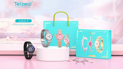 ✨ Coffret Cadeau Luxe Telzeal LOLA-3 | Marque Allemande | Montre Connectée, Bijoux & Recharge Sans Fil