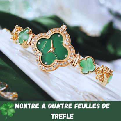 Montre tendance avec trèfle à quatre feuilles