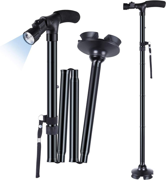 Canne de Marche Pliable Multifonctionnelle - Antidérapant réglable avec Lumière LED