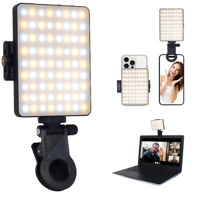 💡 Lampe LED Clip Rechargeable 5000mAh – Éclairage Pro pour Selfie, Lives & Appels Vidéo