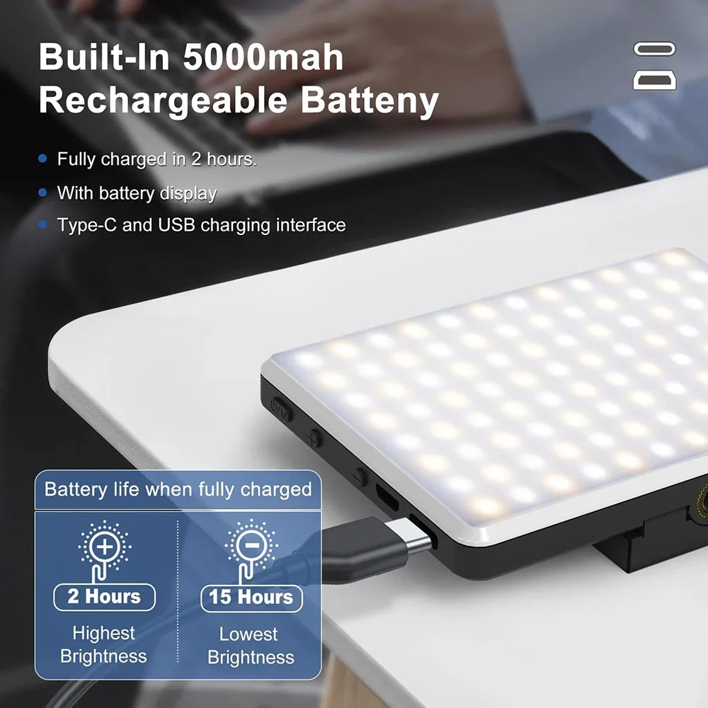 💡 Lampe LED Clip Rechargeable 5000mAh – Éclairage Pro pour Selfie, Lives & Appels Vidéo
