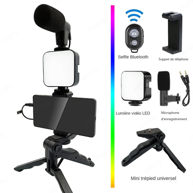 📸 Kit Vlogging Complet avec Micro, Lumière LED & Trépied – Idéal Créateurs & TikTok Lives